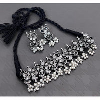 FS Collection Royal Oxidised Plated Pota Stone And Pearl Necklace Set