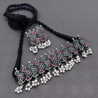 FS Collection Royal Oxidised Plated Pota Stone And Pearl Necklace Set