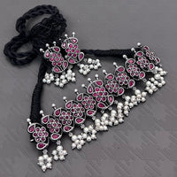 FS Collection Royal Oxidised Plated Pota Stone And Pearl Necklace Set