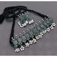 FS Collection Royal Oxidised Plated Pota Stone And Pearl Necklace Set