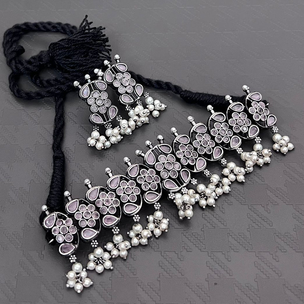 FS Collection Royal Oxidised Plated Pota Stone And Pearl Necklace Set