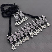 FS Collection Royal Oxidised Plated Pota Stone And Pearl Necklace Set