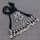 FS Collection Royal Oxidised Plated Pota Stone And Pearl Necklace Set
