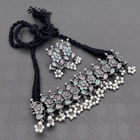 FS Collection Royal Oxidised Plated Pota Stone And Pearl Necklace Set