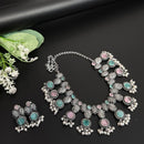 FS Collection Royal Oxidised Plated Pota Stone And Pearl Necklace Set