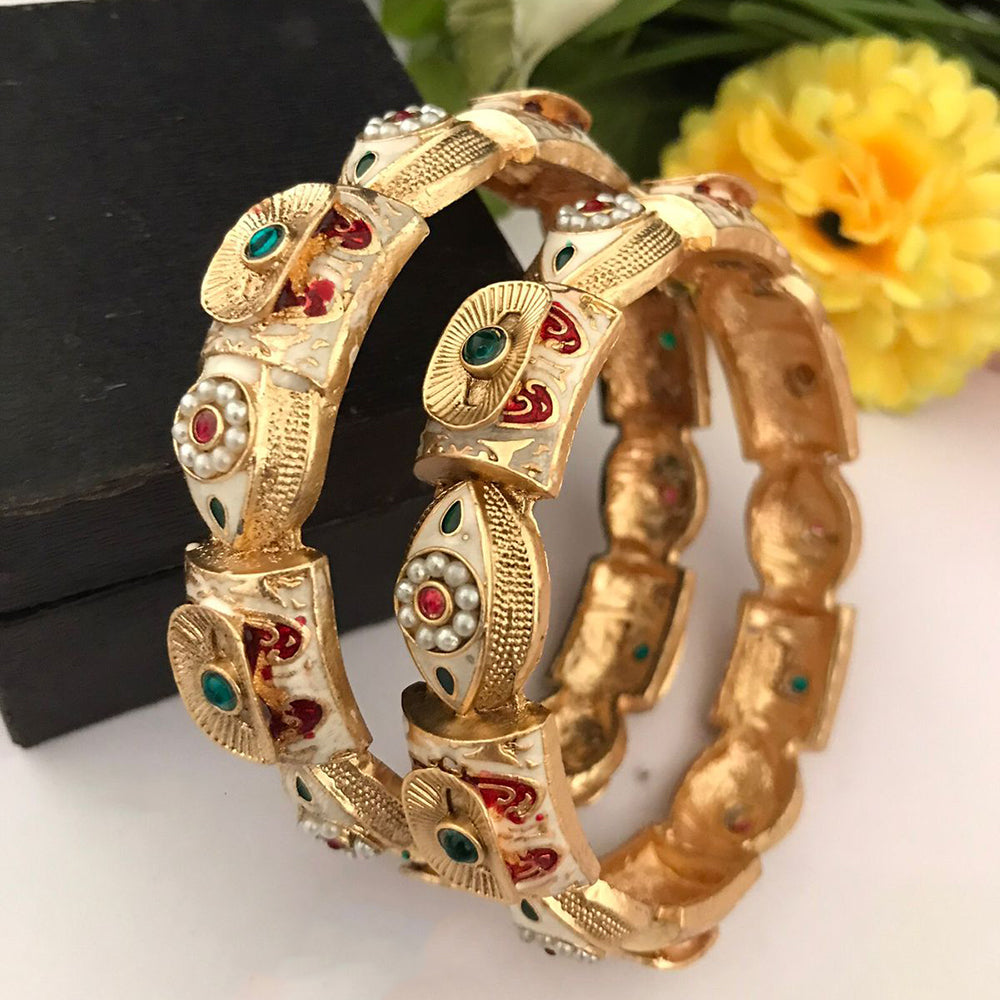 FS Collection Designer Pota Stone And Pearl Meenakari Bangle Set