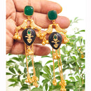 FS Collection Elegant Pota Stone And Ghungroo Long Dangler Earrings