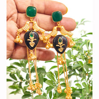 FS Collection Elegant Pota Stone And Ghungroo Long Dangler Earrings