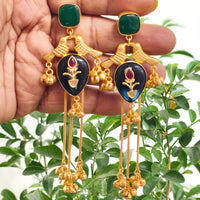 FS Collection Elegant Pota Stone And Ghungroo Long Dangler Earrings