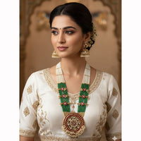 FS Collection Heritage Kundan Stone And Pearl Long Necklace Set