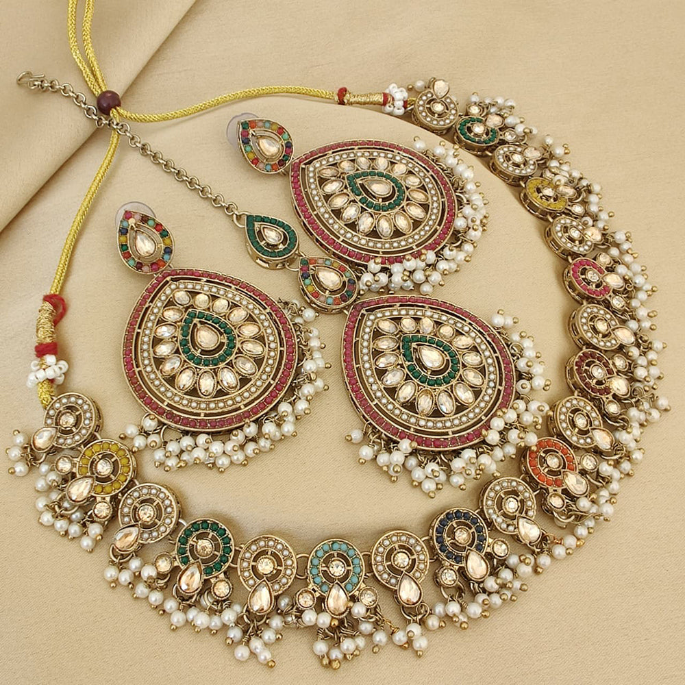 FS Collection Elegant Crystal Stone Pearl Necklace Set