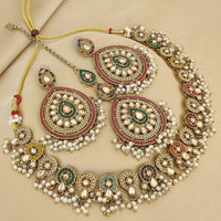 FS Collection Elegant Crystal Stone Pearl Necklace Set