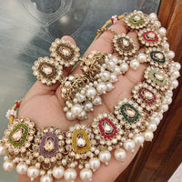 FS Collection Elegant Crystal Stone Pearl Necklace Set