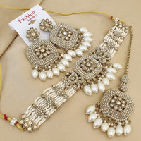 FS Collection Elegant Crystal Stone Pearl Choker Necklace Set