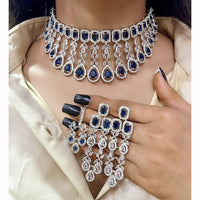 FS Collection Glam American Diamond Shine Choker Necklace Set