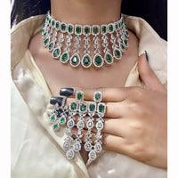 FS Collection Glam American Diamond Shine Choker Necklace Set