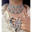 FS Collection Glam American Diamond Shine Choker Necklace Set