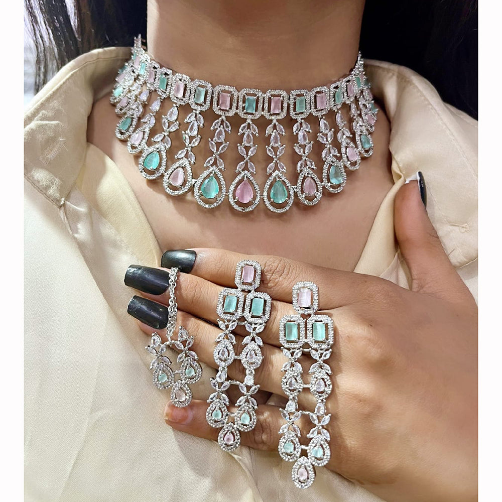 FS Collection Glam American Diamond Shine Choker Necklace Set