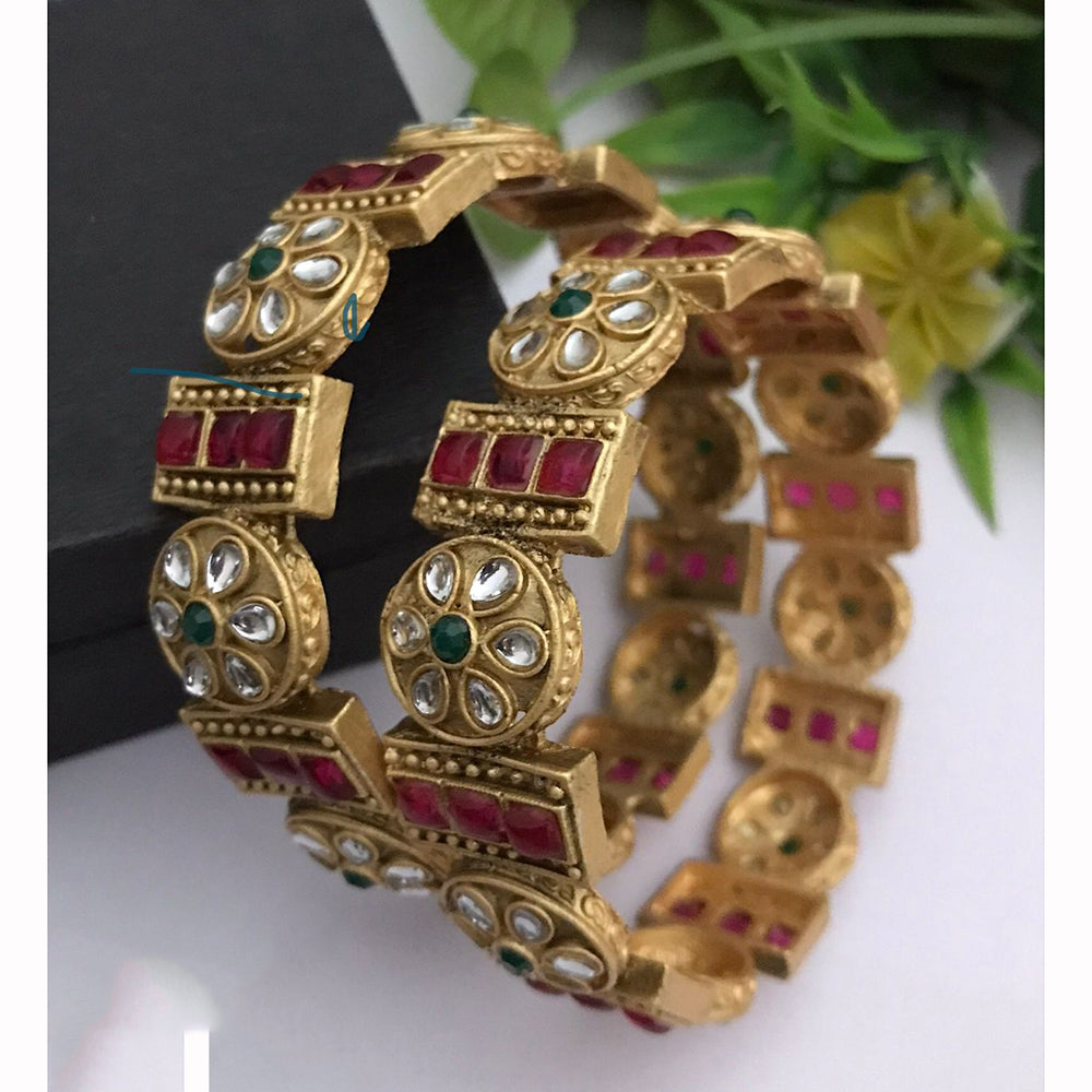 FS Collection Heritage Kundan And Pota Stone Embellished Bangles Set