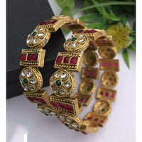 FS Collection Heritage Kundan And Pota Stone Embellished Bangles Set