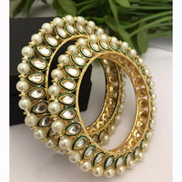 FS Collection Heritage Kundan Stone And Pearl Embellished Bangles Set