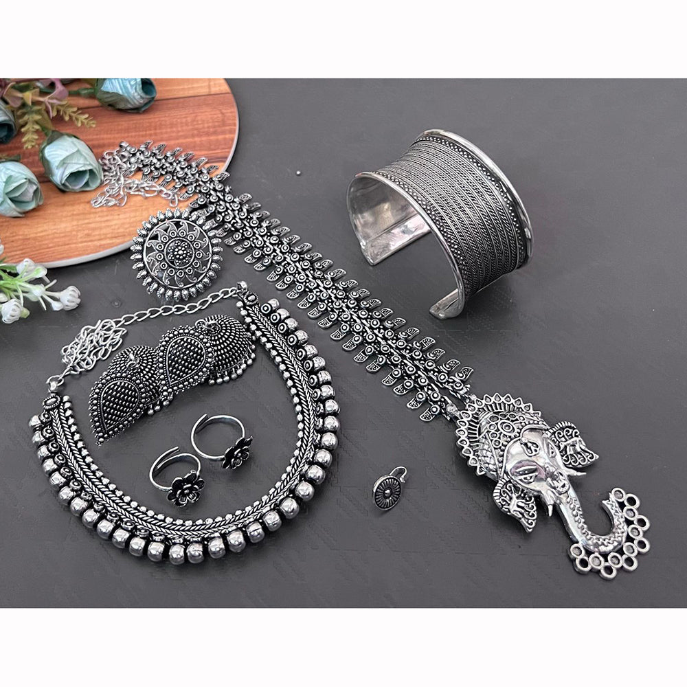 FS Collection Classic Oxidised Plated Combo Jewellery Set
