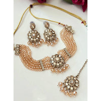 FS Collection Trendy Crystal And Pearl Statement Choker Necklace Set