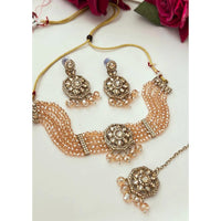 FS Collection Trendy Crystal And Pearl Statement Choker Necklace Set