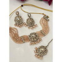 FS Collection Trendy Crystal And Pearl Statement Choker Necklace Set