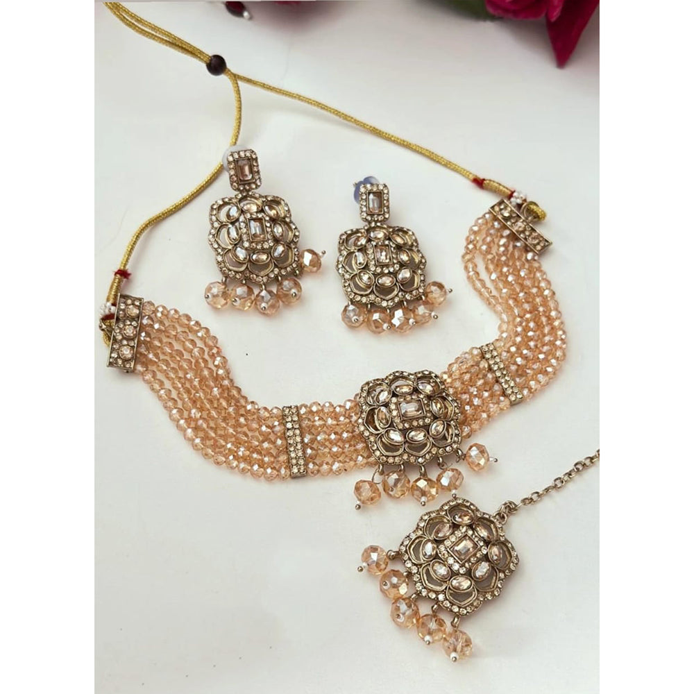FS Collection Trendy Crystal And Pearl Statement Choker Necklace Set