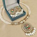 FS Collection Trendy Crystal And Pearl Statement Necklace Set