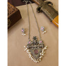 FS Collection Stylish Oxidised Plated Pota Stone And Pearl Long Necklace Set