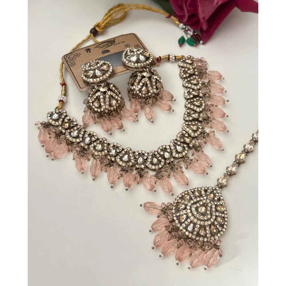 FS Collection Trendy Crystal And Pearl Statement Necklace Set