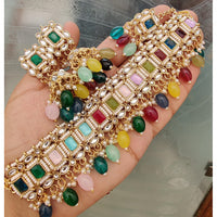 FS Collection Premium Kundan Pearl And Beaded Choker Necklace Set