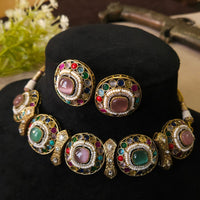 FS Collection Trendy Pota Stone And Pearl Choker Necklace Set 