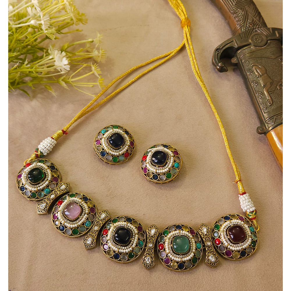 FS Collection Trendy Pota Stone And Pearl Choker Necklace Set