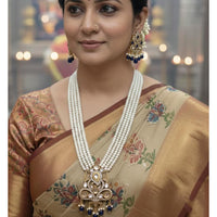 FS Collection Designer Kundan Stone And Pearl Long Necklace Set 