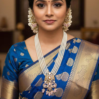 FS Collection Designer Kundan Stone And Pearl Long Necklace Set