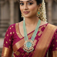 FS Collection Classic Beaded Pearl & Austrian Stone Long Necklace Set