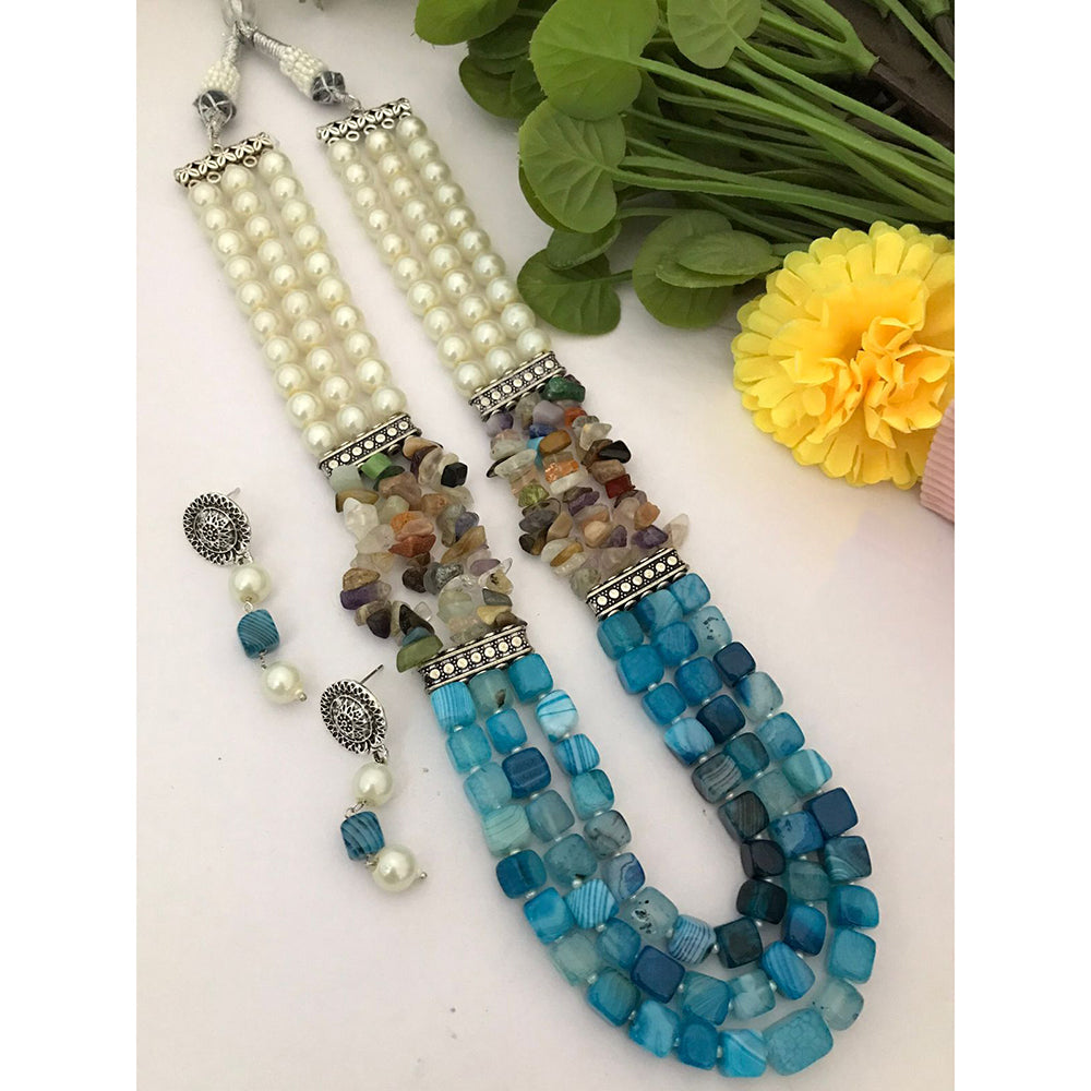 FS Collection Classic Oxidised Plated Multi Layer Beads Long Neclace Set