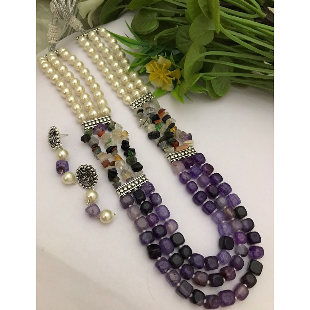 FS Collection Classic Oxidised Plated Multi Layer Beads Long Neclace Set