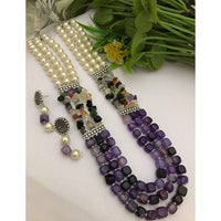 FS Collection Classic Oxidised Plated Multi Layer Beads Long Neclace Set