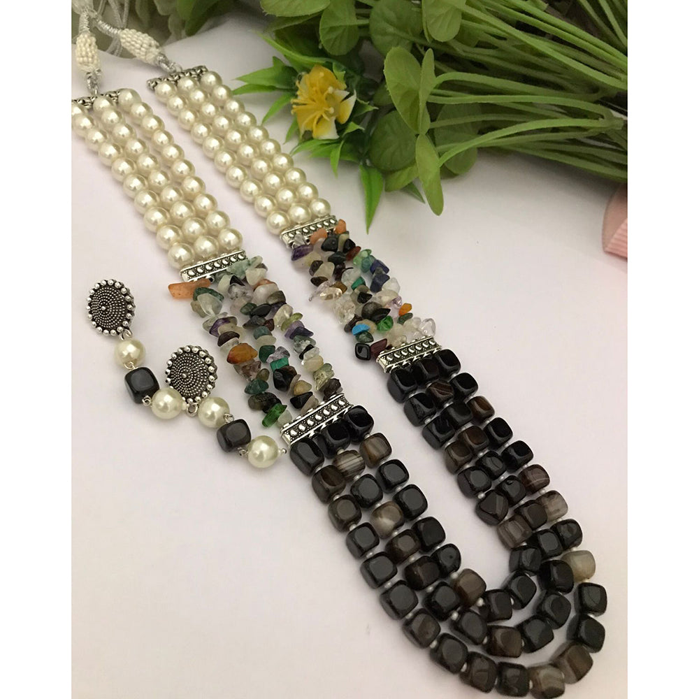FS Collection Classic Oxidised Plated Multi Layer Beads Long Neclace Set