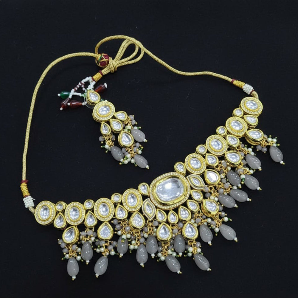 FS Collection Kundan Stone Beads And Pearl Necklace Set