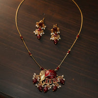 FS Collection Traditional Pota Stone And Pearl Meenakari Designer Necklace Set
