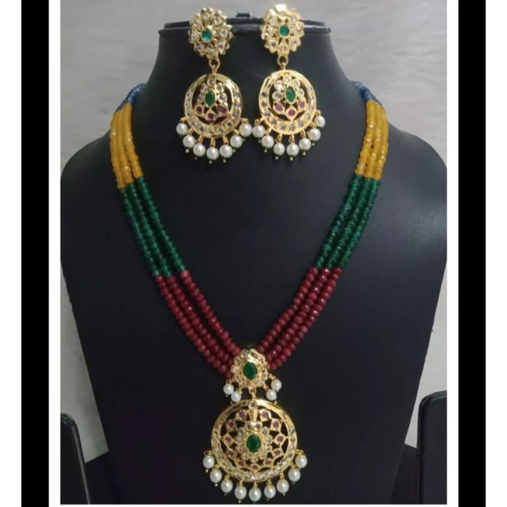 FS Collection Heritage Pota Stone Pearl And Beads Ethnic Necklace Set