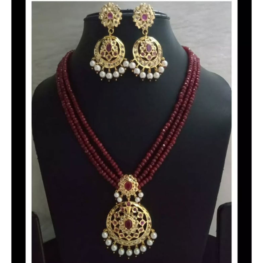 FS Collection Heritage Pota Stone Pearl And Beads Ethnic Necklace Set