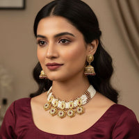 FS Collection Heritage Pota Stone And Pearl Choker Necklace Set  