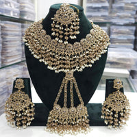 FS Collection Royal Crystal Stone And Pearl Statement Necklace Set