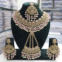 FS Collection Royal Crystal Stone And Pearl Statement Necklace Set
